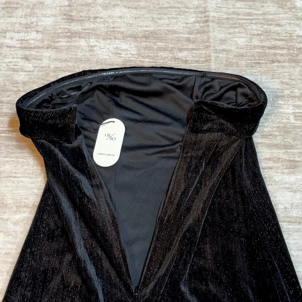 Urban Social Women’s XS Black Silver Metallic Velvet Strapless Midi Dress Retro - Image 6