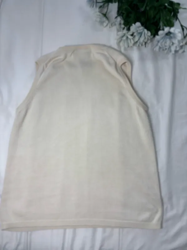 Kevo Vintage 90s Silk Cotton Knit Sweater Vest Top Cream White Small Quiet Luxury - Image 6