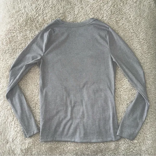 A New Day Metallic Long Sleeve Top Silver Shimmer Stretch Medium - Image 2