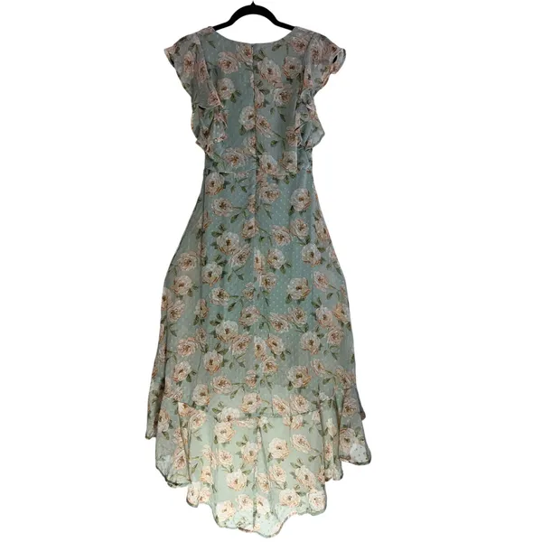 Altar’d State Green Floral Midi Dress Ruffle Sleeve V Neck No Belt - Image 2