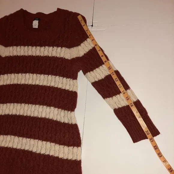 J.Crew 100% Merino Wool Chunky Cable Knit Sweater Small Brown Striped Preppy - Image 9