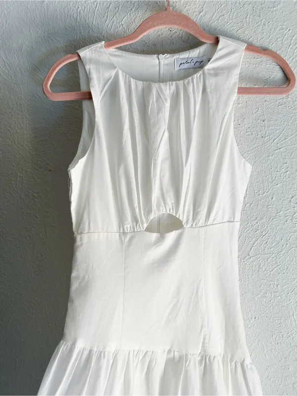 Petal & Pup Briana Cutout Cotton & Linen Midi Dress Ivory Sz 2 Bridal Rush - Image 4