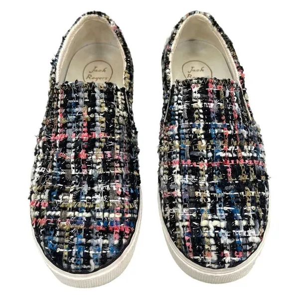 Jack Rogers Anna Black Multi-Colored Boucle Metallic Tweed Slip On Sneakers Sz 6 - Image 2