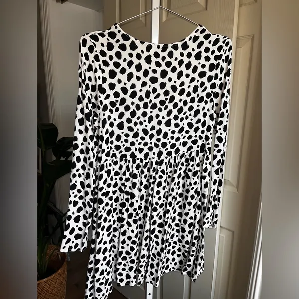 ASOS Dalmatian Spot Print Babydoll Dress Long Sleeve V Neck NWOT Womens 4 - Image 4