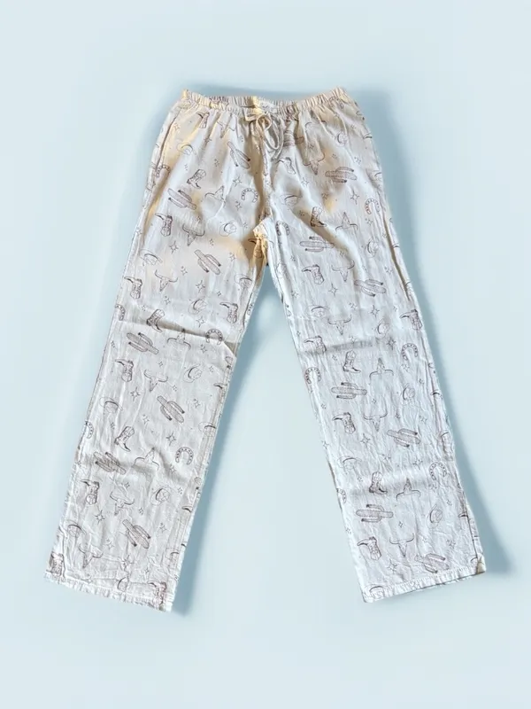 Cali 1850 Western Printed Linen Pull On Pants Size Medium Cream Cowgirl Rodeo - Image 4