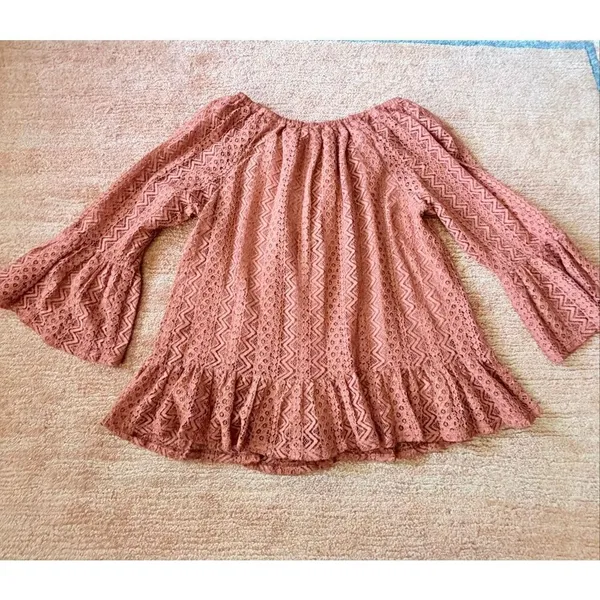 Cupio Lace Off Shoulder Peasant Blouse Pink Bell Sleeve Boho Top L NWT - Image 7