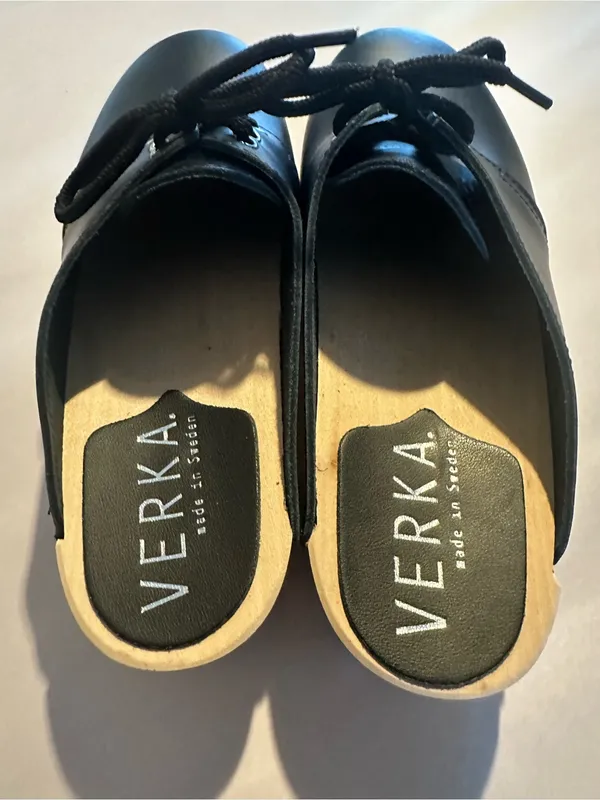 Verka Black Leather Lace-Up Clog Mules - Image 2