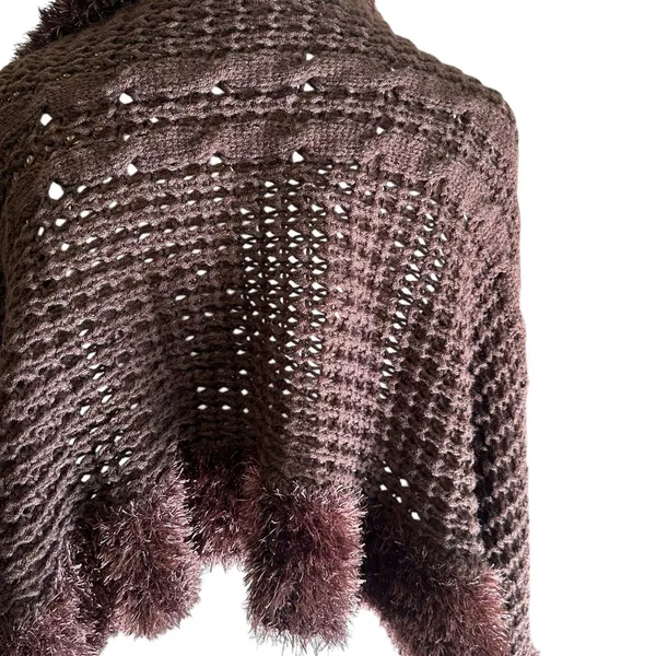Scarf Shawl Wrap w/ Faux Fur Edging and Pockets Brown Knit CTF Choose the Future - Image 9