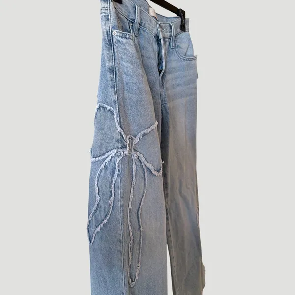 PacSun Casey Low Rise Baggy Jeans Women 23 Bow Detail Wide Leg Light Wash NWT - Image 4