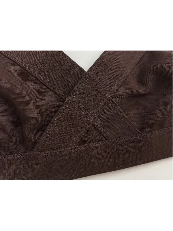 H&M Chocolate Brown Bikini Set NWOT Size‎ 12 Textured Stripe Swimwear - Image 7