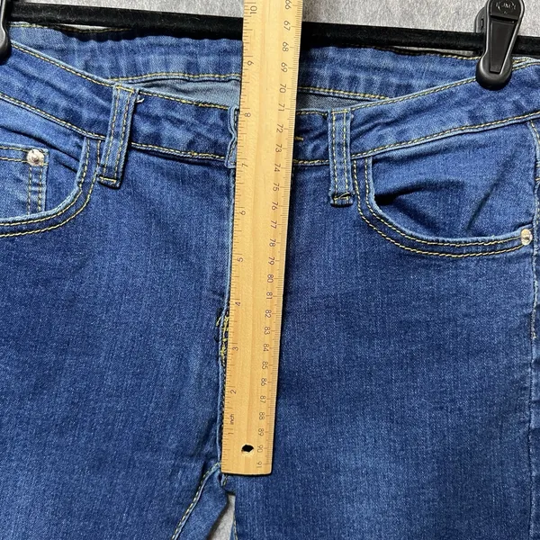 Galmint Womens US 4 Blue Denim Flare Bell Bottom Jeans Raw Hem Stretch‎ - Image 6