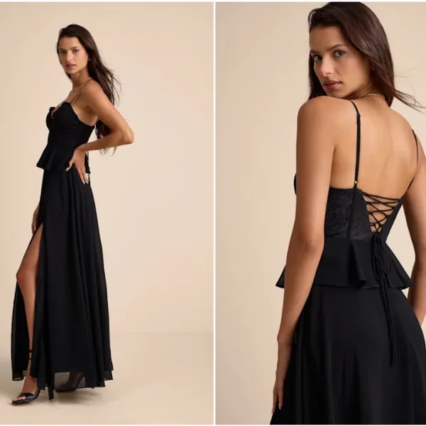 LULU's Sexy Elegant Chic Prom Wedding Bustier Lace Corset Peplum Maxi Dress - Image 5