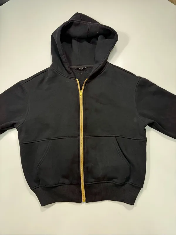 Pretty Garden Black Zip Hoodie with Gold Full-Zip Closure - Image 2