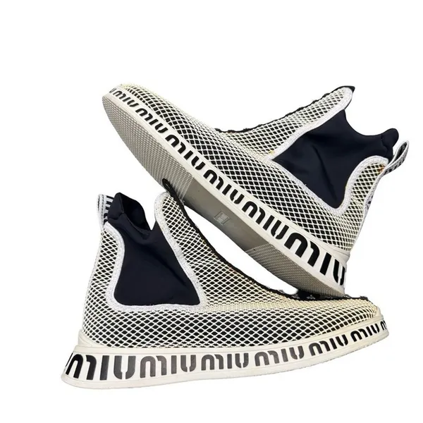 Miu Miu Crystal Mesh Slip-On Sneakers Women’s EU 39 Black White Italy - Image 7