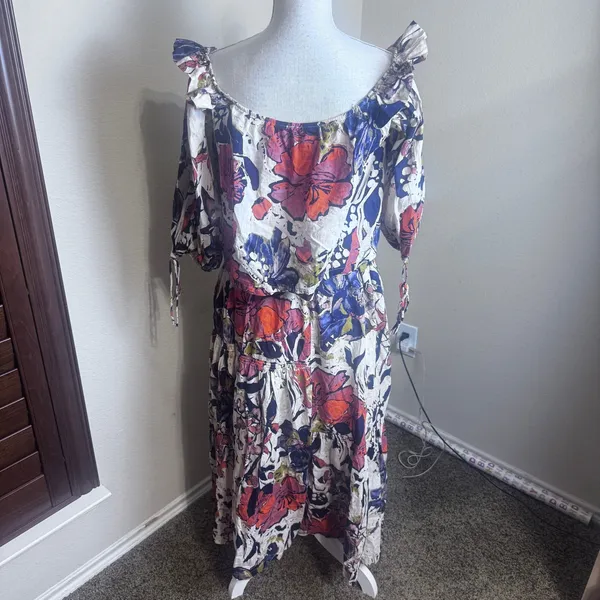 Free People Shasta Skirt Set Floral Off Shoulder Crop Top Tiered Midi Skirt M - Image 5
