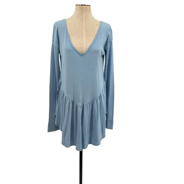 Free People We The Free Rose Petal Tee Shirt Long Sleeve‎ Blue Size Large - Image 3
