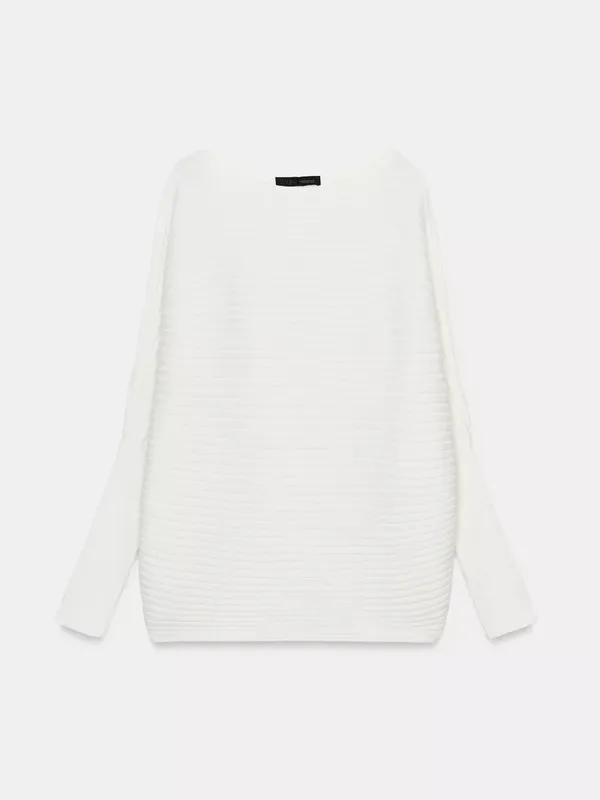 NWT Zara Volume Textured Knit Jumper Sweater Boat Neck White Sz S-M - Image 7