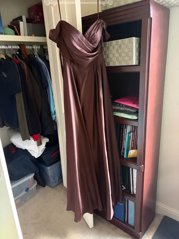 Brown Off Shoulder Formal Gown Floor Length Dress Corset Size 6 Boutique - Image 4