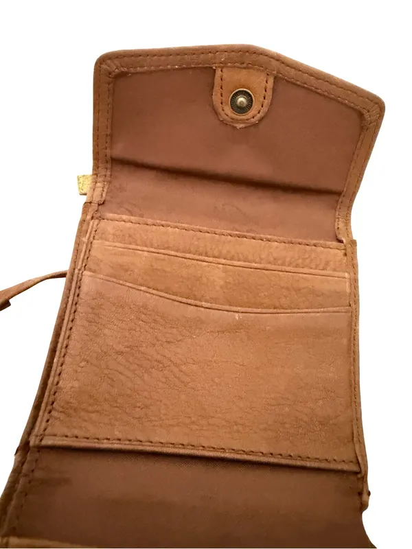 Fossil Tan Leather Trifold Wallet Keychain Clip Snap Cardholder One Size Women's - Image 9