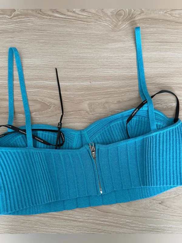 Retrofete Large Gabi Bandage Knit Top Blue Shimmer Rave Nightclub Party Bustier - Image 3
