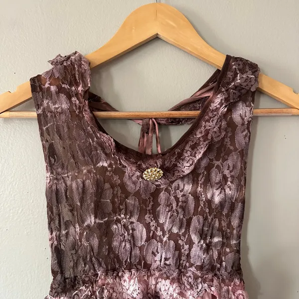 Frida Pink and Brown Tie Dye Halter Dress Vintage Size Small Medium - Image 2