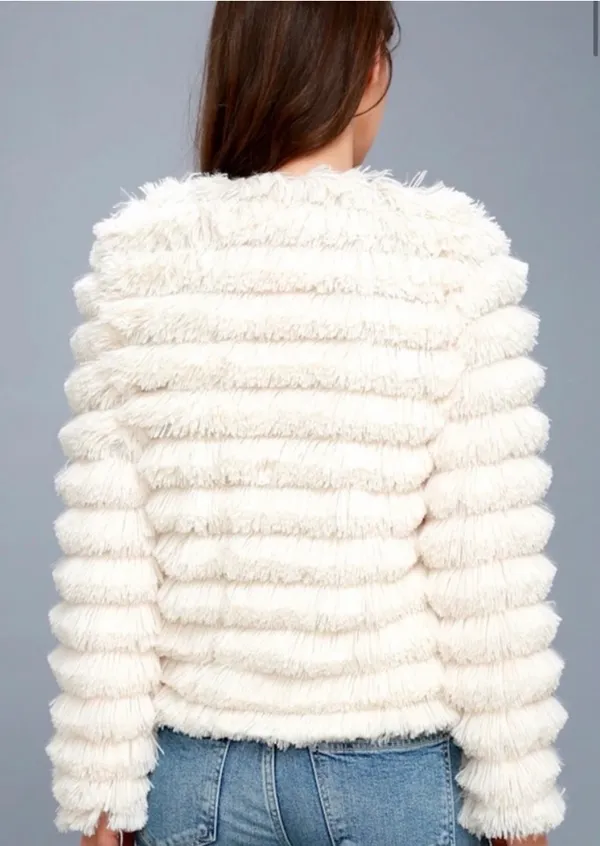Lulus Cream Faux Fur Fringe Jacket - Image 2