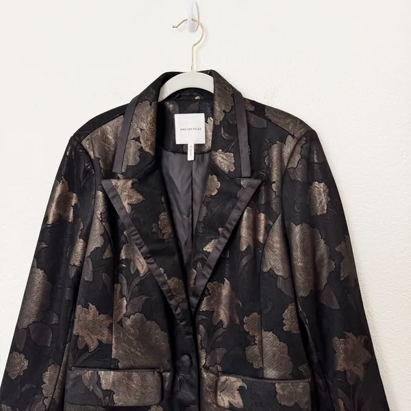 [Avec Les Filles] Black Gold Floral Print Jacquard Tuxedo Blazer Jacket NWT XL - Image 3