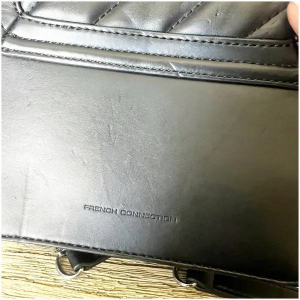 French Connection Quilted Square Shoulder Bag Chain Strap Sm Black Faux Leather - Image 3