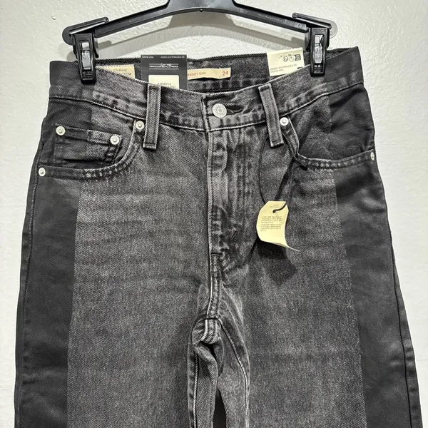 Levi's Premium Women Baggy Dad Straight Leg Mid Rise Jeans 24 Black Side Stripes - Image 2