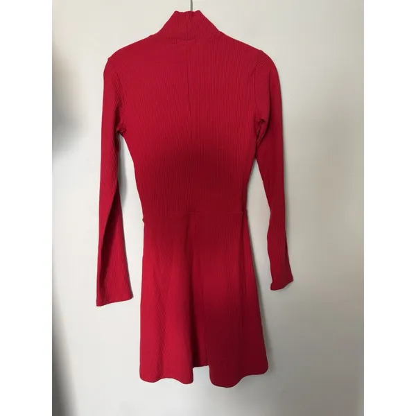 Reformation Jeans Maya Cherry Red Ribbed Turtleneck Mini Dress Long Sleeves XS - Image 10