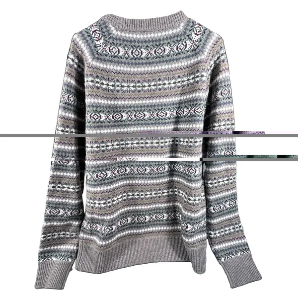 J Crew 100% Merino Wool Intarsia Sweater Gray Purple Fair Isle Womens Large - Image 10