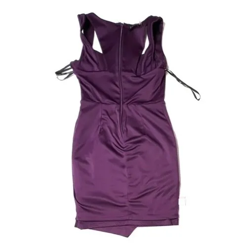Guess Plum Purple Sweetheart Neck Sheath Dress Asymmetrical Scuba Embossed sz 2‎ - Image 9