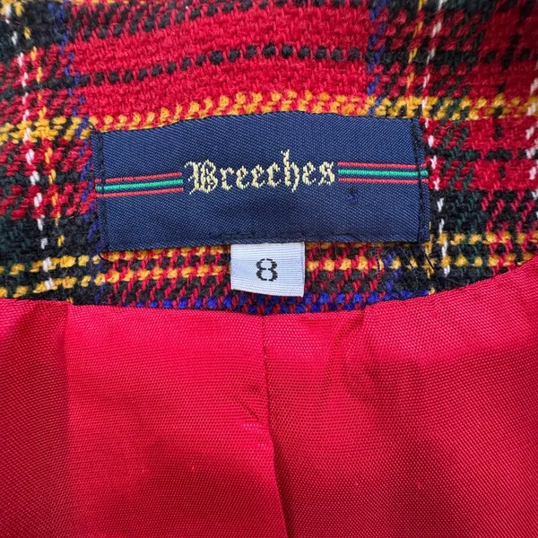 VTG Breeches Red Tartan Plaid Skirt‎ Suit Set Womens 8 Wool Blend Blazer Skirt - Image 13