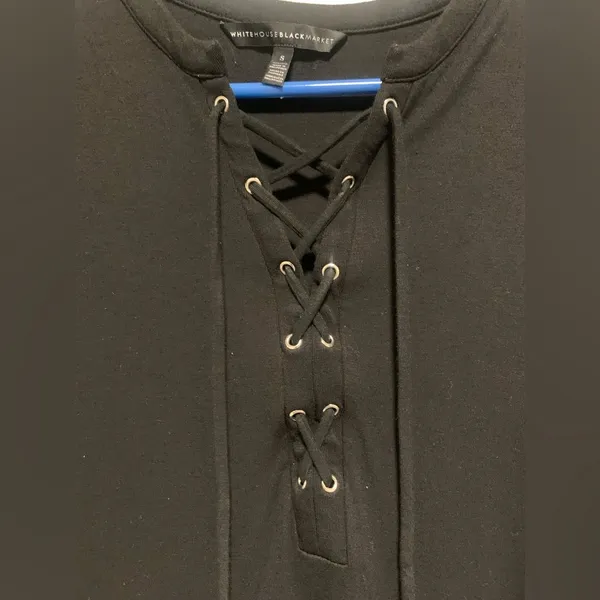 White House Black Market Lace Up Black Dress - Image 3