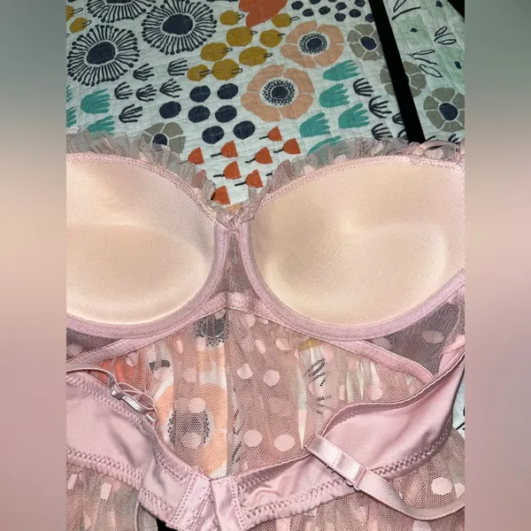 Romantic Sheer Pink Polka Dot Babydoll Lingerie – Size Large‎ - Image 8