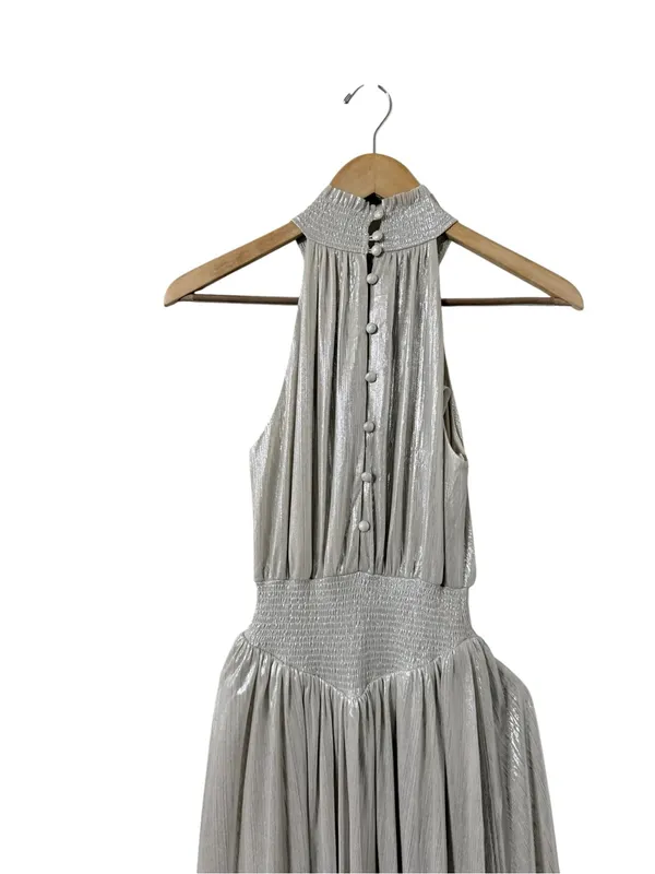 NWT RETROFETE Carly Silver High Neck Maxi Formal Gown Dress - Image 8