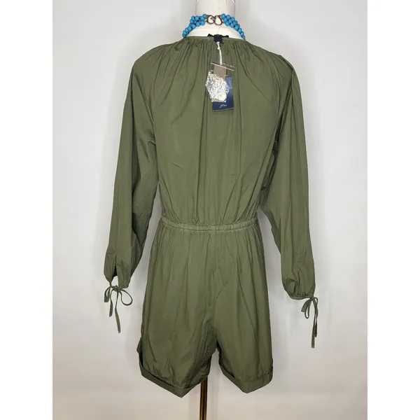 J.Crew Olive Green Cotton‎ Poplin Long Sleeve Romper Button Front Medium NWT - Image 3