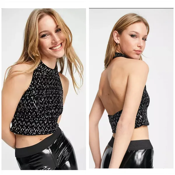 VERO MODA Carolina Sequined Crop Top - Image 2