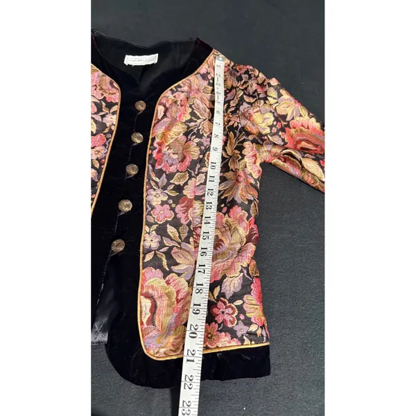 Vintage 80s Scott McClintock Floral Brocade Velvet Evening Jacket Gold Approx M - Image 11
