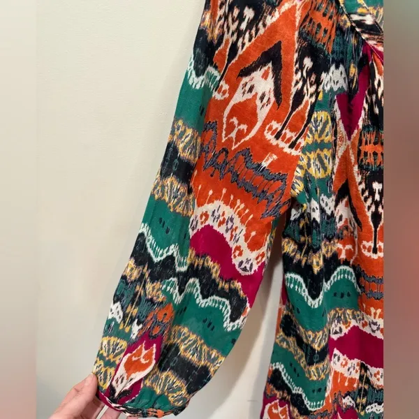 Lucky Brand Bohemian Top Button Down‎ S Peasant Blouse Multicolor Boho Southwest - Image 5