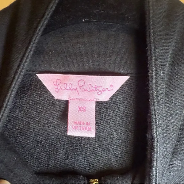 LILLY PULITZER | Skipper Popover Pullover 1/2 Zip Sweater Black Gold‎ Crochet XS - Image 5