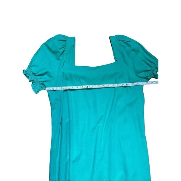 Draper James RSVP Squareneck Puff Sleeve Dress‎ linen blend sz XL bright teal - Image 7