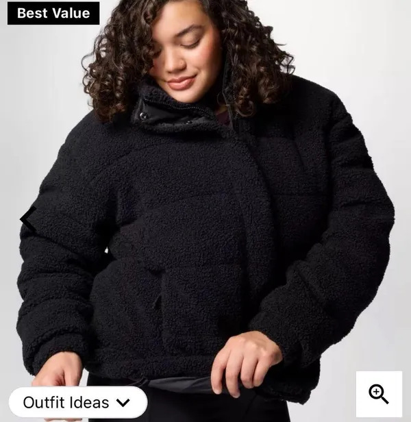 Columbia Ruby Falls Novelty Jacket Black Doodle Sherpa Coat 450 Down Fill NEW - Image 6