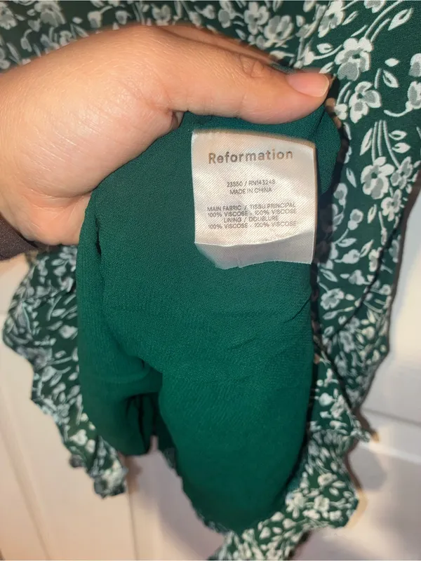 Reformation Esther Green Floral Mini Dress Sz 12 - Image 7
