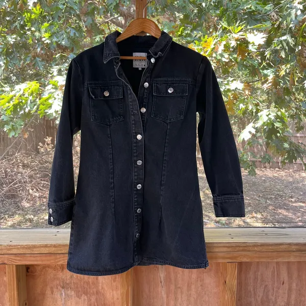 Zara Women's Black Denim Long Sleeve Mini Shirt Dress Size L - Image 2