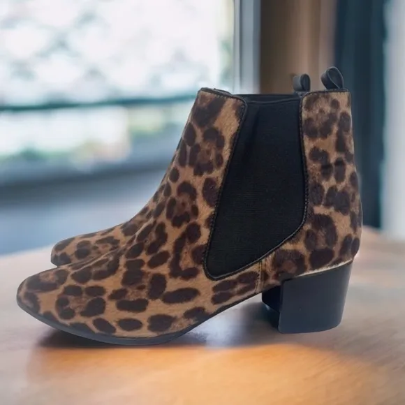 Nine West Leopard Animal Print Faux Fur Ankle Boots Block Heel Slip On Size 7.5 - Image 2