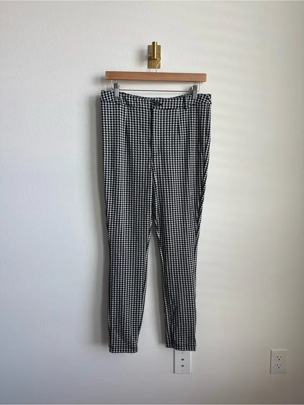 Anthropologie Maeve Gingham High Rise Ankle Trousers Black White Size 10 - Image 2