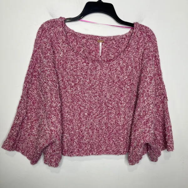 Free People Good Day Pullover pink white knit sweater boxy oversized‎ fit small - Image 2