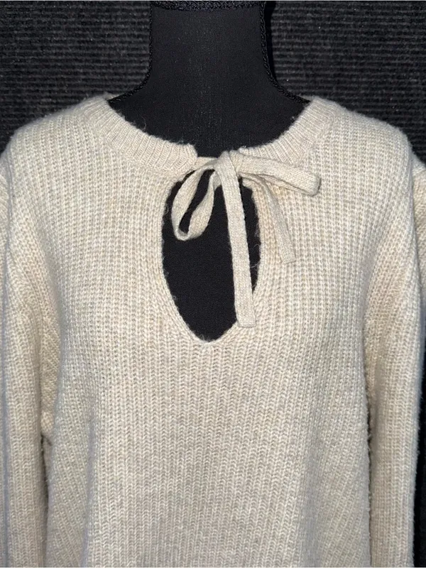 FRYE And CO Women’s Chunky Knit Sweater XL V Neck Puff Shoulder Pullover Boho - Image 2