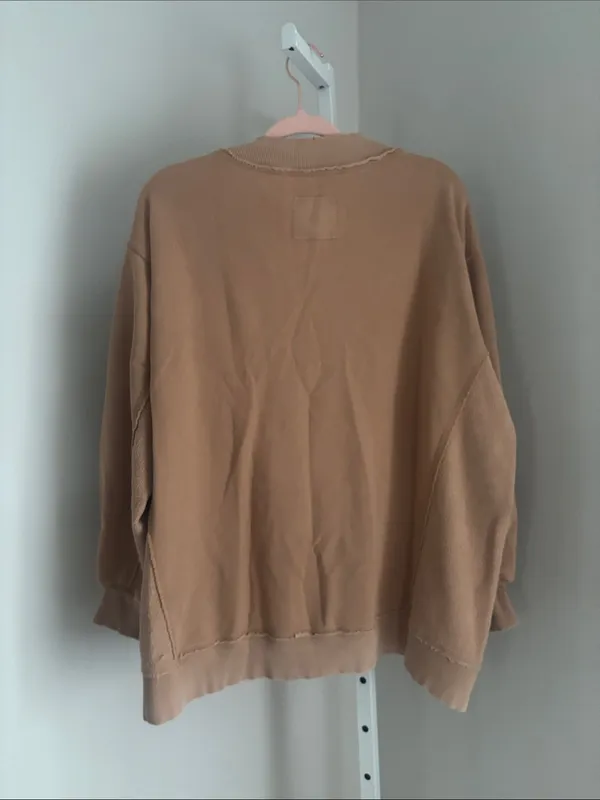 Aerie Vacay Every Day Women’s Oversized V-Neck Sweater in Light Brown Size Small - Image 3